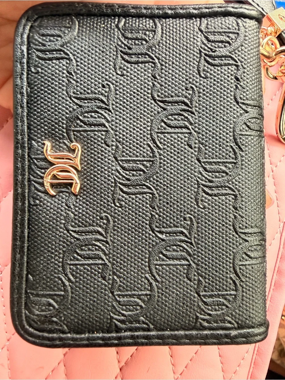 Juicy Couture Black Card Holder Gold Keychain with Pink Card Insert
